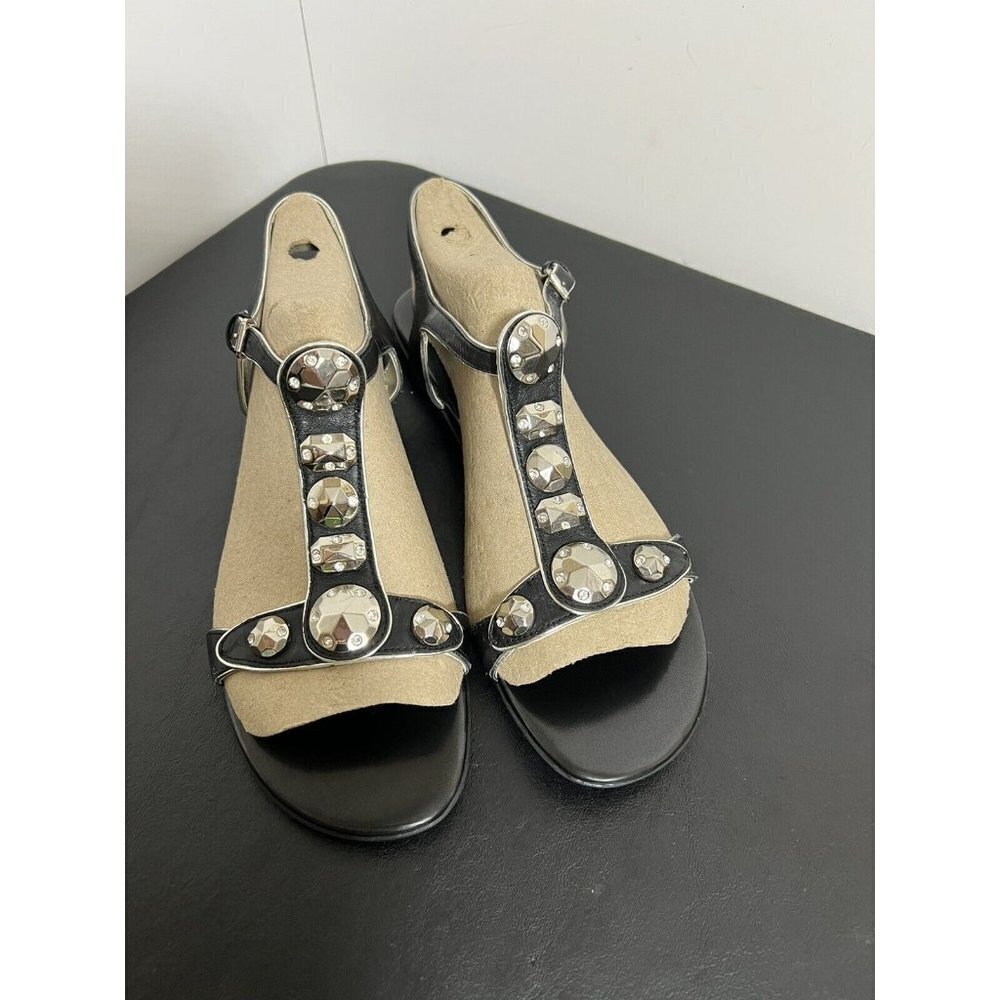 Nickels Soft Black T Strap Open Toe Sandals Adjustable Ankle Strap Size 8.5M